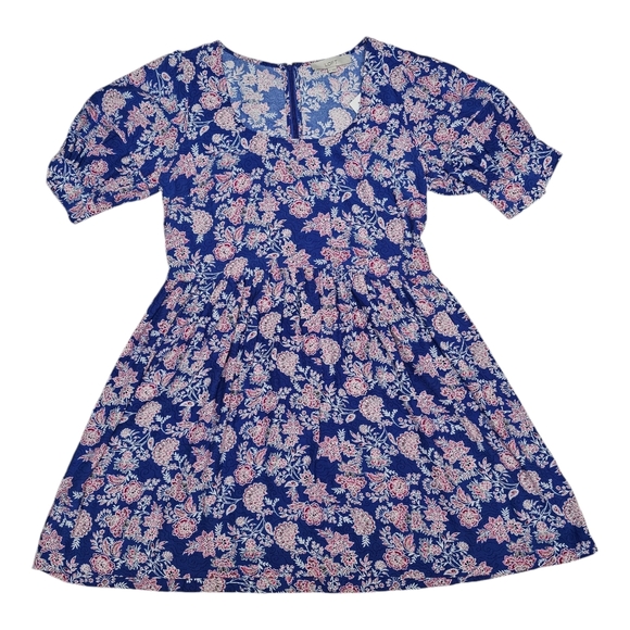 NWT Loft Puff Sleeve Swing Dress, floral design, Size 8 - Picture 3 of 9